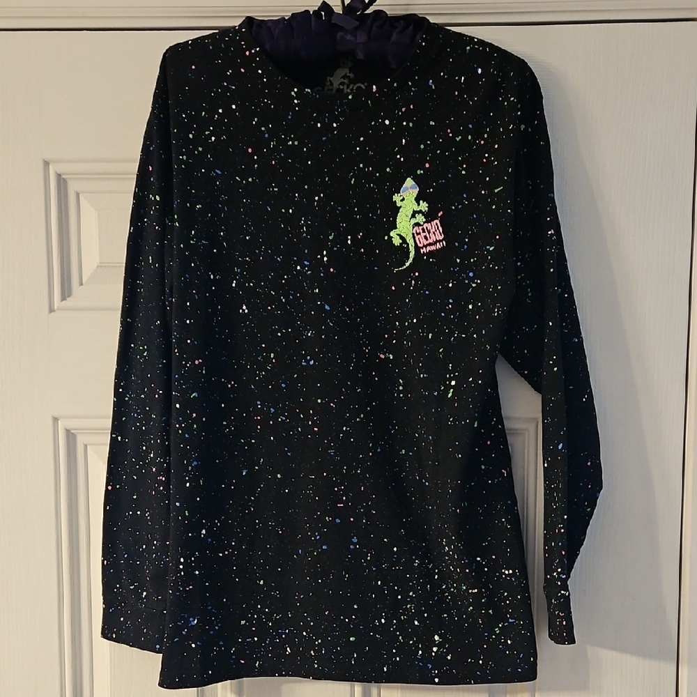 Black Long Sleeve Tee with Galaxy Speckle Pattern